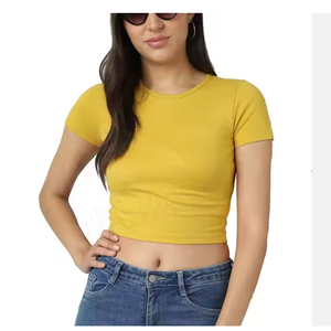 High Quality Women's Slim-Fit <b>Crop</b> <b>Top</b> Custom Digital Logo Puff Printed Casual Short Length Bow Collar Knitted Solid for Summer - Product Image 1