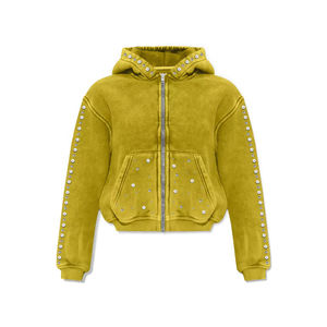 Sudadera con Capucha de Corte Cuadrado y Lavado Ácido para Hombre, con Estampado DTG de 400GSM y Detalles de Pedrería, Sudadera Personalizada con Pedrería - Product Image 1