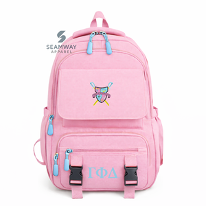 Gamma Phi Delta Sorority Backpack Stylish Bookbag Durable Corduroy Rucksack Fashion Student Backpack Outdoor Hiking Daypack - Product Image 1