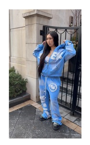 Survêtement streetwear personnalisé grande taille fermeture éclair complète éponge française 100% coton Broderie dégradée 450GSM Hoodie - Product Image 4