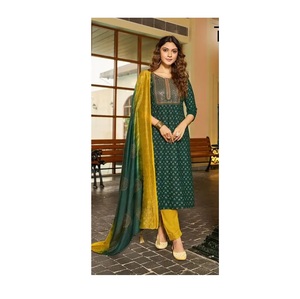Traje étnico bordado de rayón listo para usar con trabajo impreso Kurti Pair y Salwar Kameez para ropa de mujeres y niñas - Product Image 1