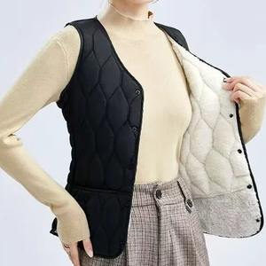 Femmes automne hiver mince veste respirant haut en coton imprimé Design support sans manches gilet épaissi agneau solide blazer décontracté - Product Image 5