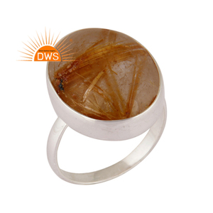 Anillo apilable de piedras preciosas de rutilo dorado Natural de plata de ley más vendido Fabricante de joyas - Product Image 1