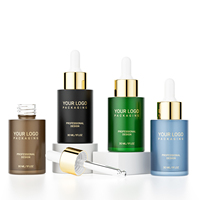 Emballage de soins de la peau en verre de luxe de 1oz estampage à chaud 30 ml pompe de presse bouteille de sérum compte-gouttes noir givré