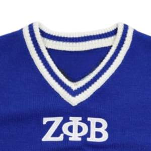 เสื้อสเวตเตอร์แบบสวมหัวคอวีสีฟ้าขาว Zeta phi Beta เสื้อถักเสื้อสวมหัวชาวกรีกขายส่ง - Product Image 6