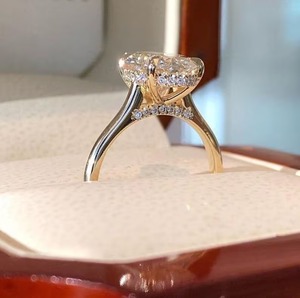 14k Solid Gold Vintage Channel Set Moissanite Diamond <b>Solitaire</b> <b>Ring</b> Classic Oval Cut and Hidden Halo Elegant Anniversary <b>Ring</b> - Product Image 2