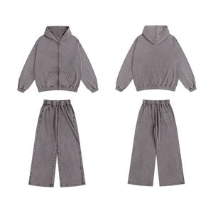 Survêtement sur mesure pour hommes surdimensionné délavé à l'acide avec fermeture éclair pour hommes sweat à capuche et pantalon de survêtement pour hommes - Product Image 5