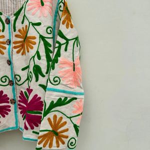 Boho Reversible Suzan Embroidery <b>Velvet</b> <b>Jacket</b> <b>for</b> Ladies-Large Quilted Leather with Floral Pattern - Product Image 4
