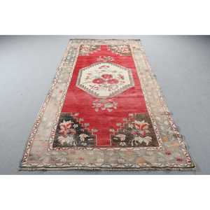 Alfombra Turca Vintage, Alfombra Grande de 4,8x9 pies, Alfombra con Rayas Rojas - Product Image 1