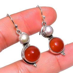 Handmade Classical <b>Earrings</b> 925 <b>Solid</b> <b>Silver</b> Jewelry For Women 925 Sterling <b>Silver</b> Carnelian Gemstone Boho Style <b>Earrings</b> Gift - Product Image 1