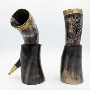 Juego de Cuernos Vikingos Rústicos para Cosplay, Ferias de Fantasía, Cuerno para Beber Hecho a Mano con Cuerno de Búfalo Ecológico, Estilo Nórdico Histórico - Product Image 6