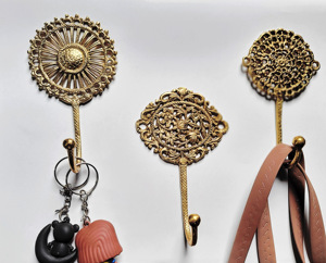 Antique Cast Iron <b>Wall</b> Coat Hooks & Keychain <b>Hangers</b> Filigree Moroccan Style Export Quality Brass High End Product Category - Product Image 6