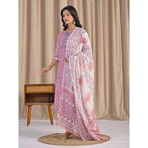 Pink Hand Drawn <b>Block</b> <b>Printed</b> Cotton Kurta Pant Set Pakistani Style Indian Ethnic Wear for Lehenga Choli or Salwar - Product Image 3
