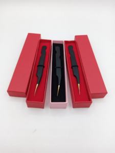 Pince à épiler professionnelle de haute qualité, durable, en acier inoxydable, avec revêtement en poudre noire, pointe dorée, longueur 10 mm, pointe lisse - Product Image 2