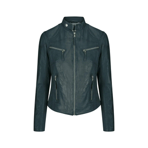 Women's Windproof <b>Genuine</b> Leather Jacket - Sheepskin Washed Technique - Cotton-Filled Winter Jacket with Zipper - Product Image 1