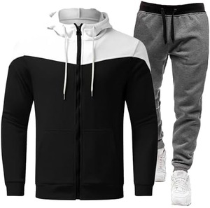 Conjunto de pantalones de chándal unisex de gran tamaño con capucha de algodón poliéster en blanco esencial liso color sólido para hombres - Product Image 1