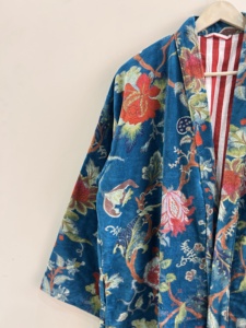 Robe kimono en velours et coton pour femmes, longue veste de style duster, manteau kimono floral - Product Image 3