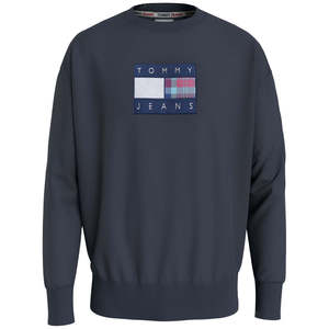 Felpa Girocollo da Uomo Tommy Hilfiger con Logo Tartan, Vestibilità Rilassata, Stampa Serigrafica, 100% Cotone French Terry, Blu, Taglie XXS - Product Image 1