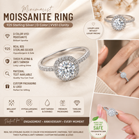 Bague en argent 925 plaqué rhodium avec moissanite ovale taille brillant 1 carat couleur D et 2 cercles, sertie à griffes, pour femme