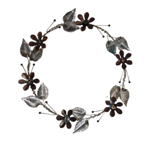 Silver & Black Metal Leaf <b>Flower</b> Wreath <b>Decorative</b> <b>Wall</b> Hanging Wreath for Home Front Door <b>Wall</b> <b>Decorative</b> Metal Wreath - Product Image 1