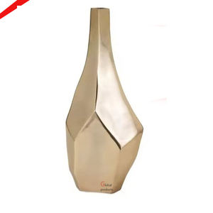 Vase à fleur en acier inoxydable en métal fini argent de haute qualité avec une belle feuille d'or pour la décoration de restaurant d'hôtel - Product Image 4