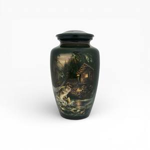 Urne funéraire Blue Moonlight Wolf avec motif Forêt Nocturne et couvercle amovible pour le stockage des cendres commémoratives - Product Image 3