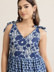 Vestido MIDI acampanado con estampado de algodón para mujer, ligero, cómodo, con grapas - Product Image 3