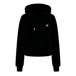 เสื้อฮู้ดผู้หญิงแบบครอป พิมพ์โลโก้ตามสั่ง รับผลิตแบบ OEM แบรนด์ส่วนตัว ผ้าฝ้ายฟลีซ สตรีทแวร์ เสื้อฮู้ดเปล่า - Product Image 6