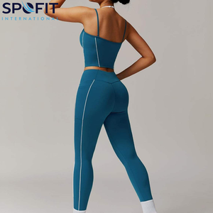 Nouvelle conception de vêtements de sport écologiques, ensemble de yoga 2 pièces, couleur unie, séchage rapide, respirant, soutien-gorge de sport et leggings pour femmes, pour la salle de sport et le fitness - Product Image 4
