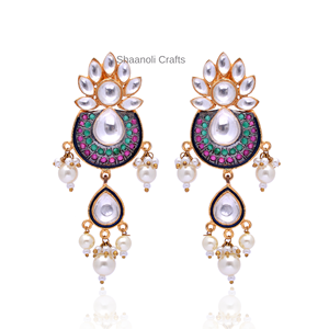 Boucles d'oreilles Kundan élégantes faites à la main plaqué or longue goutte balancent bijoux de Style indien classique pour les filles et les femmes pour les anniversaires - Product Image 5