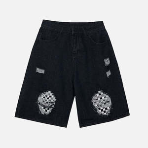 Bermuda d'été bleu clair pour hommes personnalisé Short en jean respirant Vintage Streetwear taille moyenne Jorts à jambes larges Hip Hop - Product Image 1