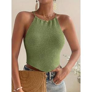 Chaleco de punto con cuello halter color caqui talla S(4) para mujer - Product Image 3