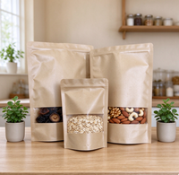 Sacs en papier kraft avec fenêtre, sacs en papier kraft épais, sacs auto-scellants pour l'emballage des noix, du thé, des aliments et des fruits secs