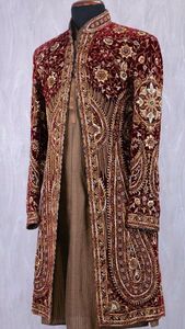 Heavy Zari Embroidery on Maroon Sherwani,kurta & <b>Pant</b> Dress with Embellished Crystal Glass Beads,glass Stone,dabka Work@ 2024 - Product Image 2