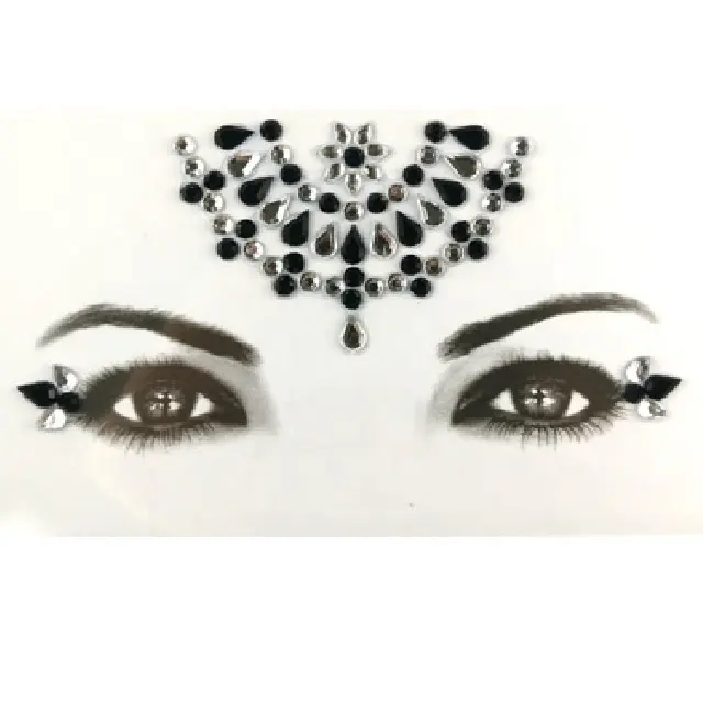 Black Silver Stone Face Jewels Decorative Non Toxic Lab Tasted Tattoo Sticker Products Free Sample Available In Unique Design