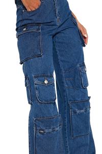 Pantalones casuales clásicos de cintura alta para mujer Pantalones vaqueros rectos Pantalones transpirables de cintura alta Cargo Pantalones de tamaño personalizado Jeans - Product Image 5