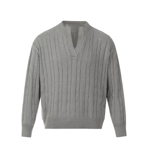 Pulls en laine unis anti-rides pour hommes, personnalisables, fabrication OEM, haute qualité, tricotés, mode hiver 2025 - Product Image 4