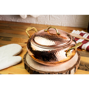 Cazuela de cobre liso con dos asas y tapa para cocinar y servir utensilios de cocina con acero inoxidable de color dorado d - Product Image 1