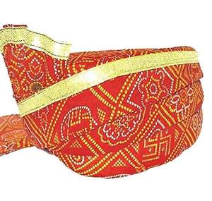 Hommes Traditionnel Ethnique Jaipuri/Rajasthani Pagdi (Rouge avec Dentelle Dorée, Taille Libre) - Product Image 3