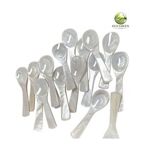 Cuillère à dessert et à miel légère, écologique, en nacre naturelle, faite à la main, avec manche incurvé plaqué argent, de luxe et unique - Product Image 6