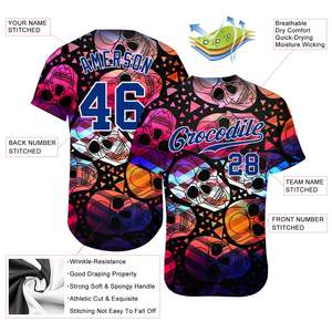Customized Size Newest 3D Pattern Halloween <b>Skulls</b> Authentic Printed Baseball Jersey for Unisex - Product Image 3