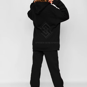 Ensemble de survêtement 2 pièces pour femme, veste à capuche et pantalon, coupe régulière, léger, respirant, en polyester/coton écologique, vente en gros - Product Image 6