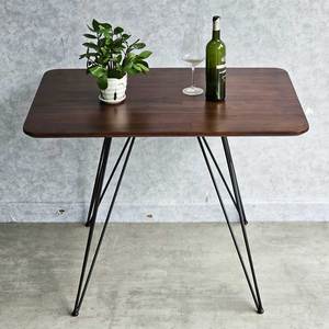 Mesa de Comedor Rectangular de 100x70cm con Patas de Hierro Tipo Horquilla, Estructura de Madera de Acacia y Nogal, Diseño Industrial Minimalista, Ensamblada BA68188 - Product Image 5