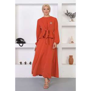 Conjunto Casual de Falda para Mujer con Cuello Asimétrico, Decoración de Lazo y Encaje, Top de Algodón Tejido y Pantalones Cortos a Media Pierna - Product Image 3