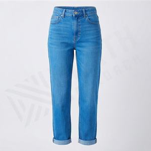 High Waist Tapered Straight Loose Simple Denim <b>Women's</b> <b>Jeans</b> Slim Fit Casual Tapered Pants Customized Color Breathable Cotton - Product Image 1