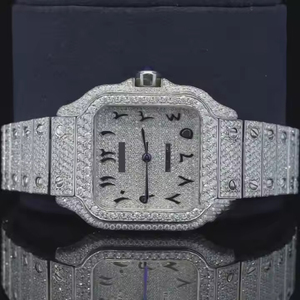 Reloj con tachuelas de diamantes cultivados en laboratorio Iced Out, reloj de estilo árabe, movimiento japonés, reloj de lujo de acero inoxidable con busto para hombres - Product Image 4