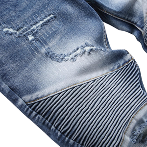 Jeans Vaqueros Azules Deslavados Casuales para Hombre, Paneles en las Rodillas con Textura Acanalada, Transpirables, Ecológicos, con Remaches, para Primavera/Otoño/Invierno - Product Image 5