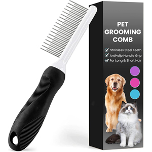 Peine Metálico Simple para Perros y Gatos, para Desenredar y Eliminar el Pelo Muerto, con Dientes Largos y Cortos de Acero Inoxidable - Product Image 1