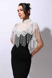 Elegante capa burlesca con hebras de cuentas lentejuelas hermosa silueta recta sujeta el cuello envoltura festiva para ocasiones de Club - Product Image 5