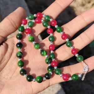 Natural Green Tigers Eye <b>Pink</b> Ruby Necklace 8mm Round Beaded Gemstone Necklace Healing Crystal Jewelry <b>Gift</b> - Product Image 4